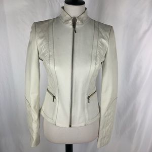 Cache White Leather Zip Up Jacket/Size 4
